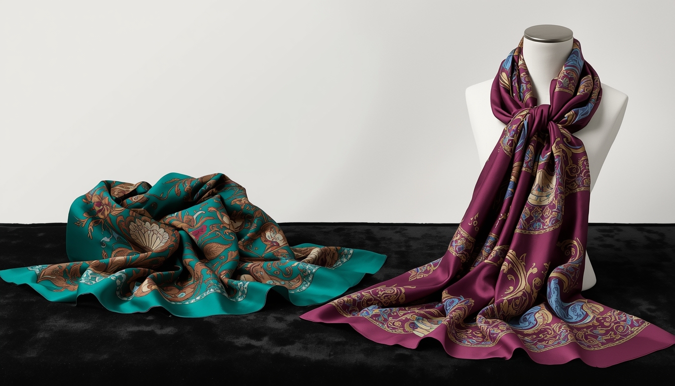 Handcrafted luxury silk scarves with intricate patterns