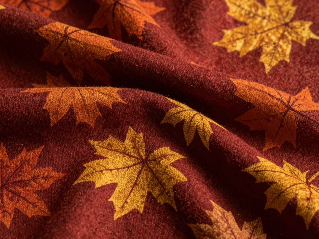 Cashmere scarf with autumn leaf patterns in warm tones