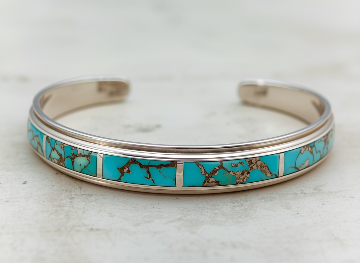 Silver cuff bracelet with turquoise inlay